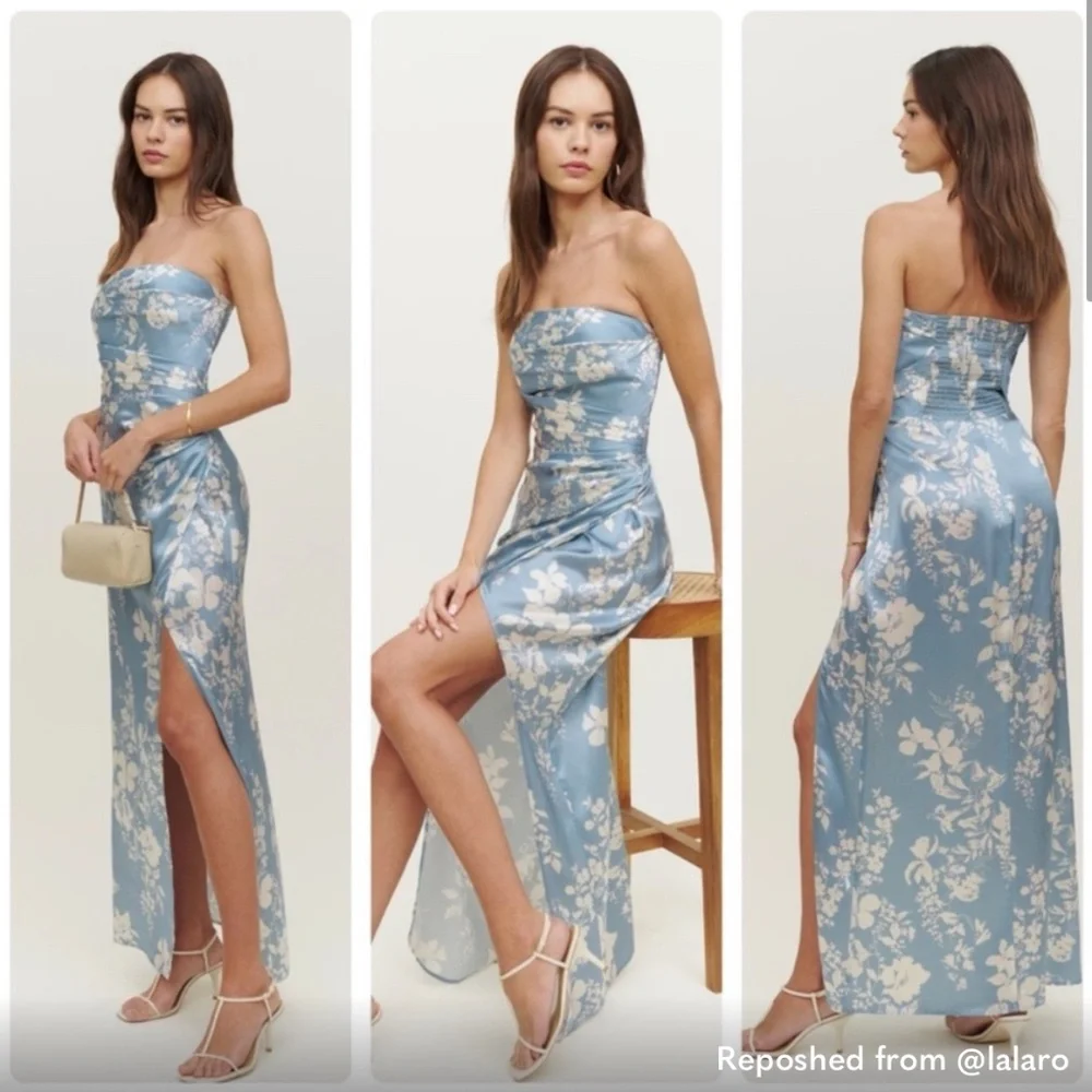 Reformation Barrow Silk Dress in Aliso blue floral size 12 altered to size 10 - Picture 1 of 9